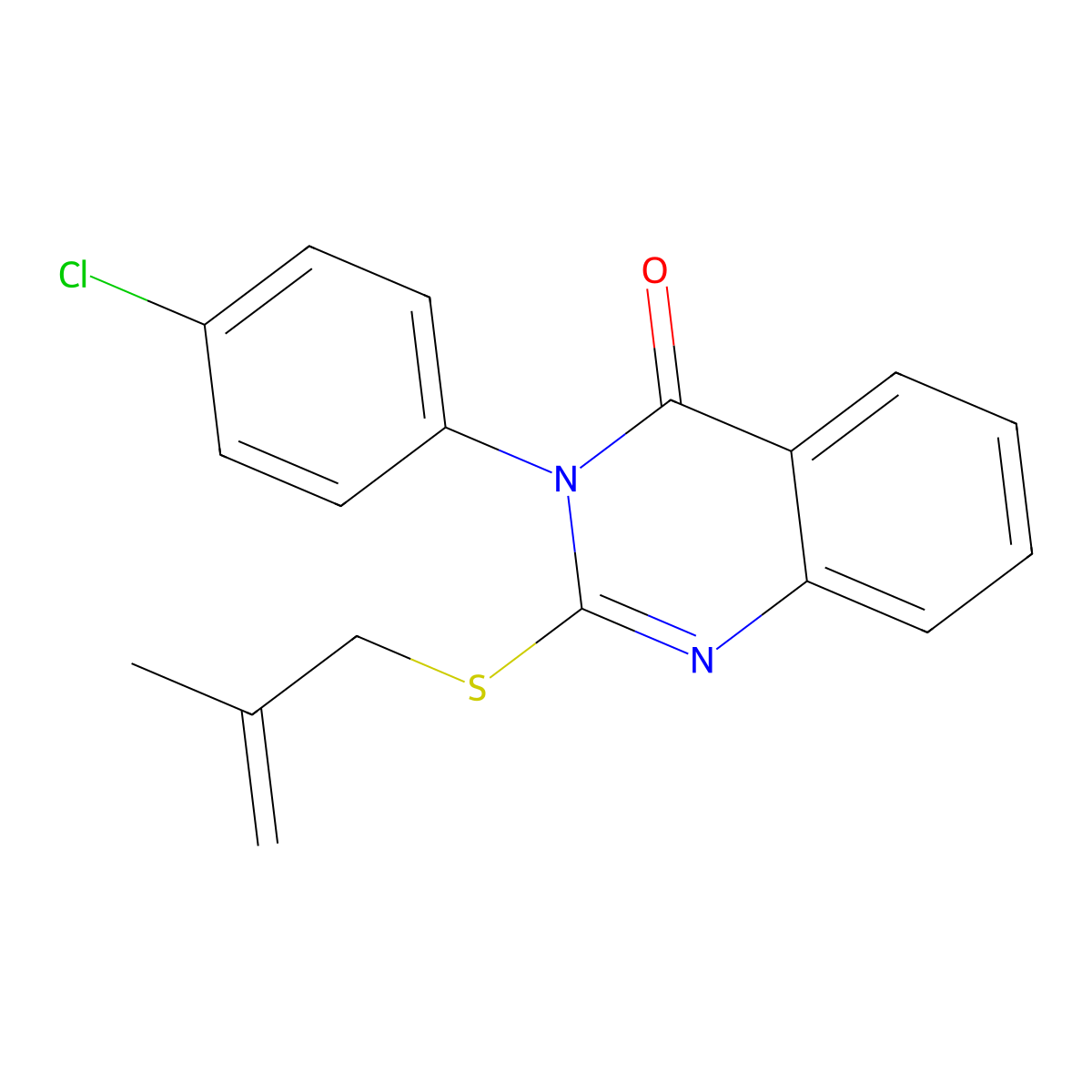 3-(4-Chlorophenyl)-2-((2-methyl-2-propenyl)thio)-4(3H)-quinazolinone molecular structure, CAS 1043-00-1