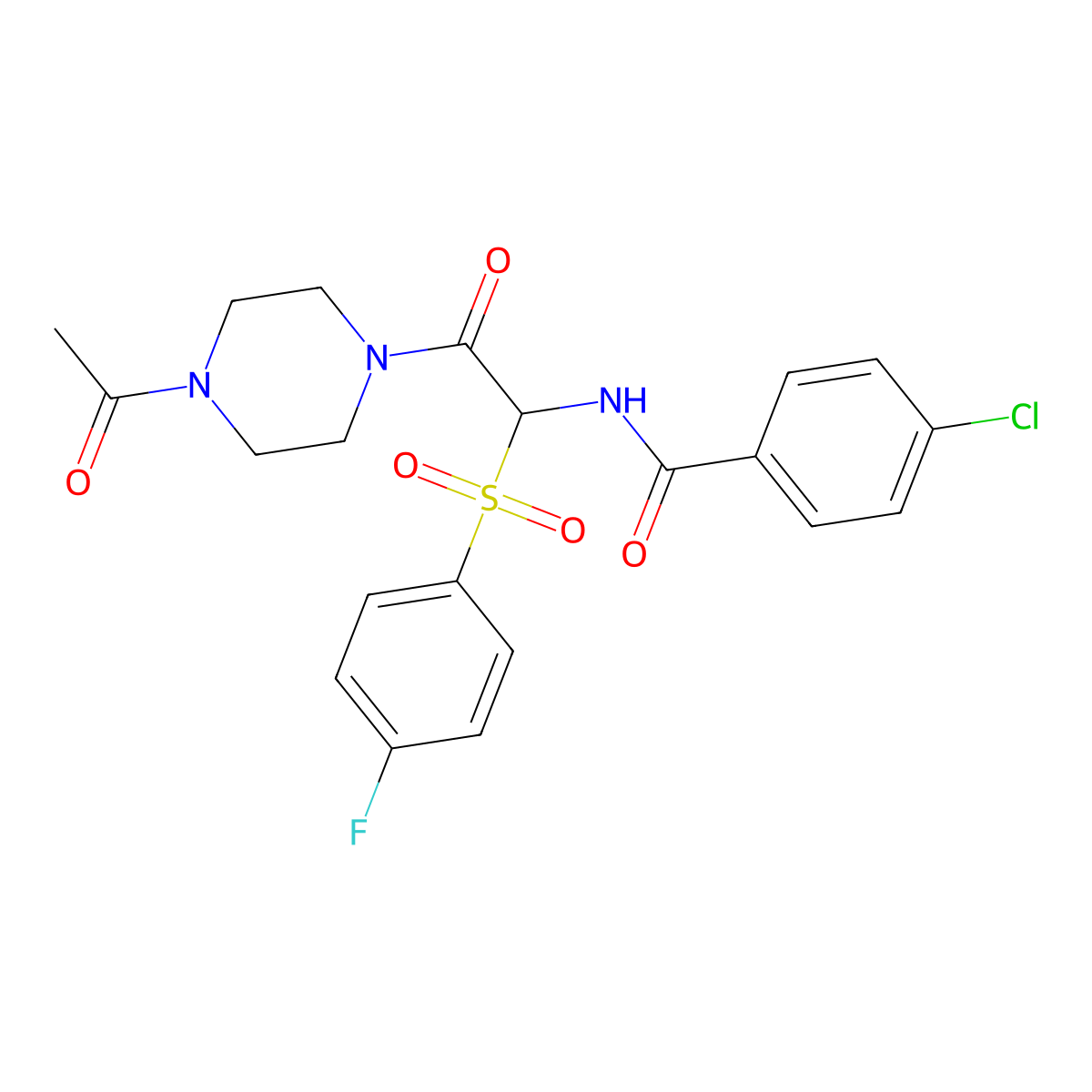 N-[2-(4-Acetylpiperazin-1-YL)-1-(4-fluorobenzenesulfonyl)-2-oxoethyl]-4-chlorobenzamide molecular structure, CAS 1043006-73-0
