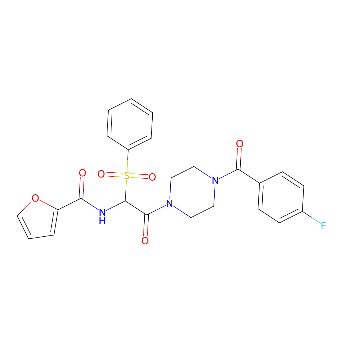 N-[1-(benzenesulfonyl)-2-[4-(4-fluorobenzoyl)piperazin-1-yl]-2-oxoethyl]furan-2-carboxamide molecular structure, CAS 1043008-00-9