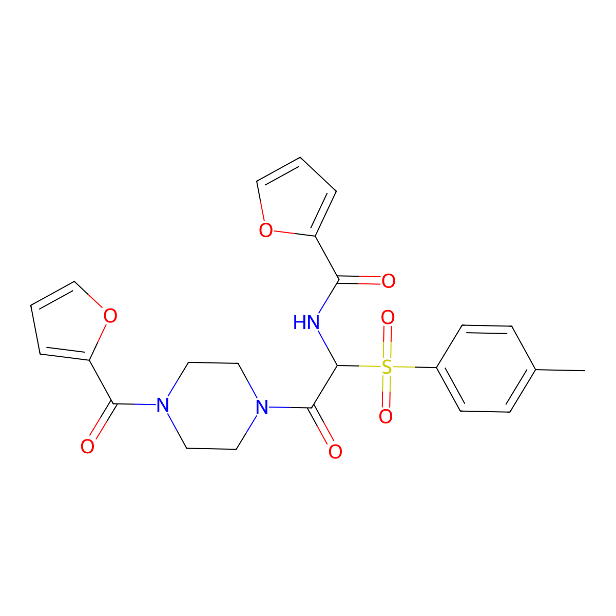 N-{2-[4-(Furan-2-carbonyl)piperazin-1-YL]-1-(4-methylbenzenesulfonyl)-2-oxoethyl}furan-2-carboxamide molecular structure, CAS 1043008-15-6