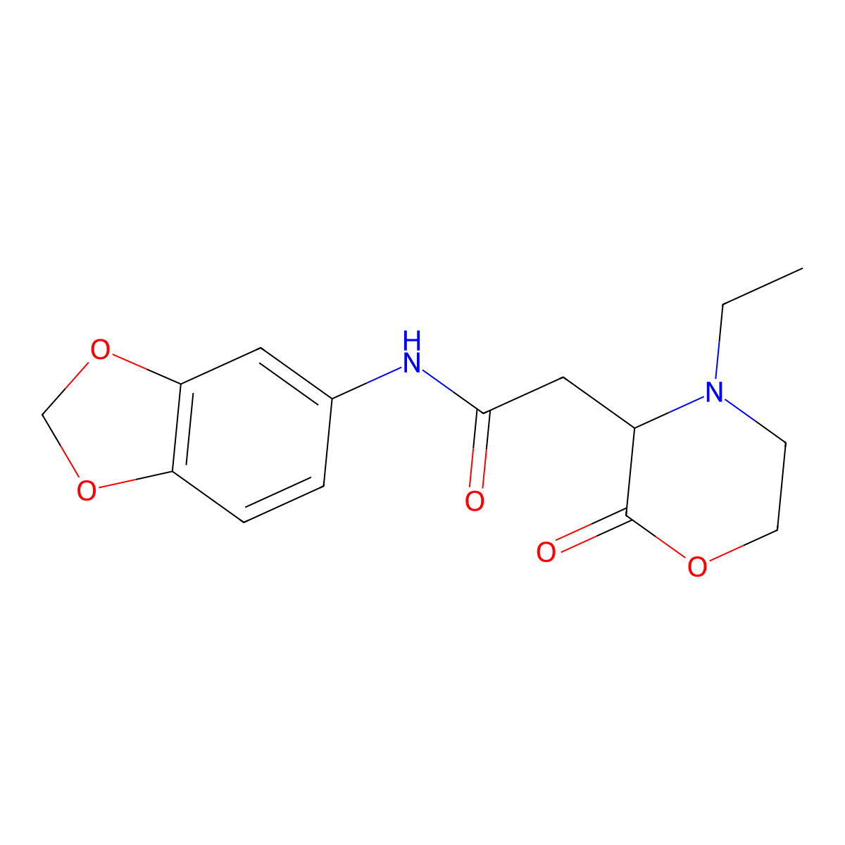 N-1,3-benzodioxol-5-yl-2-(4-ethyl-2-oxomorpholin-3-yl)acetamide molecular structure, CAS 1043010-98-5