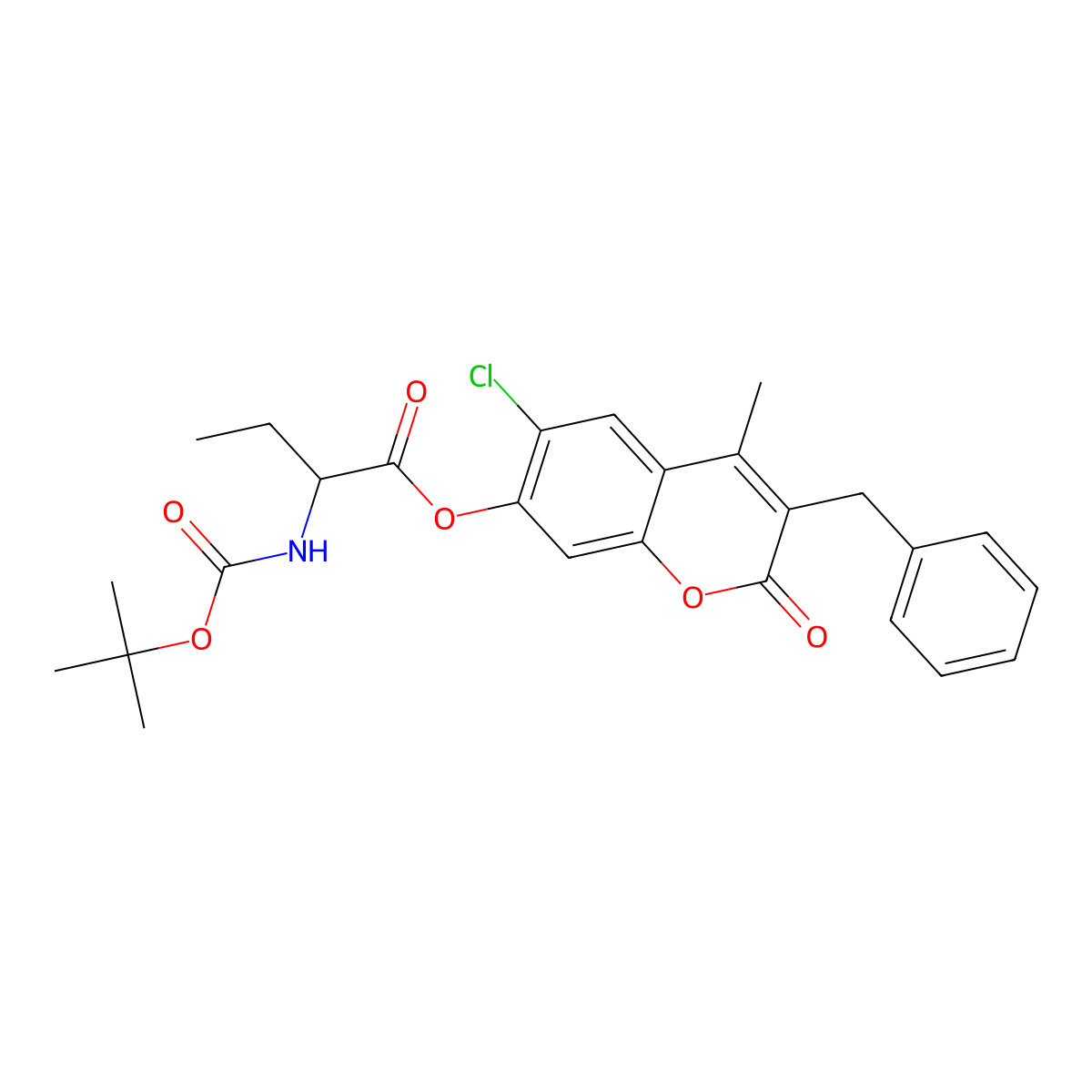 3-benzyl-6-chloro-4-methyl-2-oxo-2H-chromen-7-yl 2-[(tert-butoxycarbonyl)amino]butanoate molecular structure, CAS 1043016-49-4