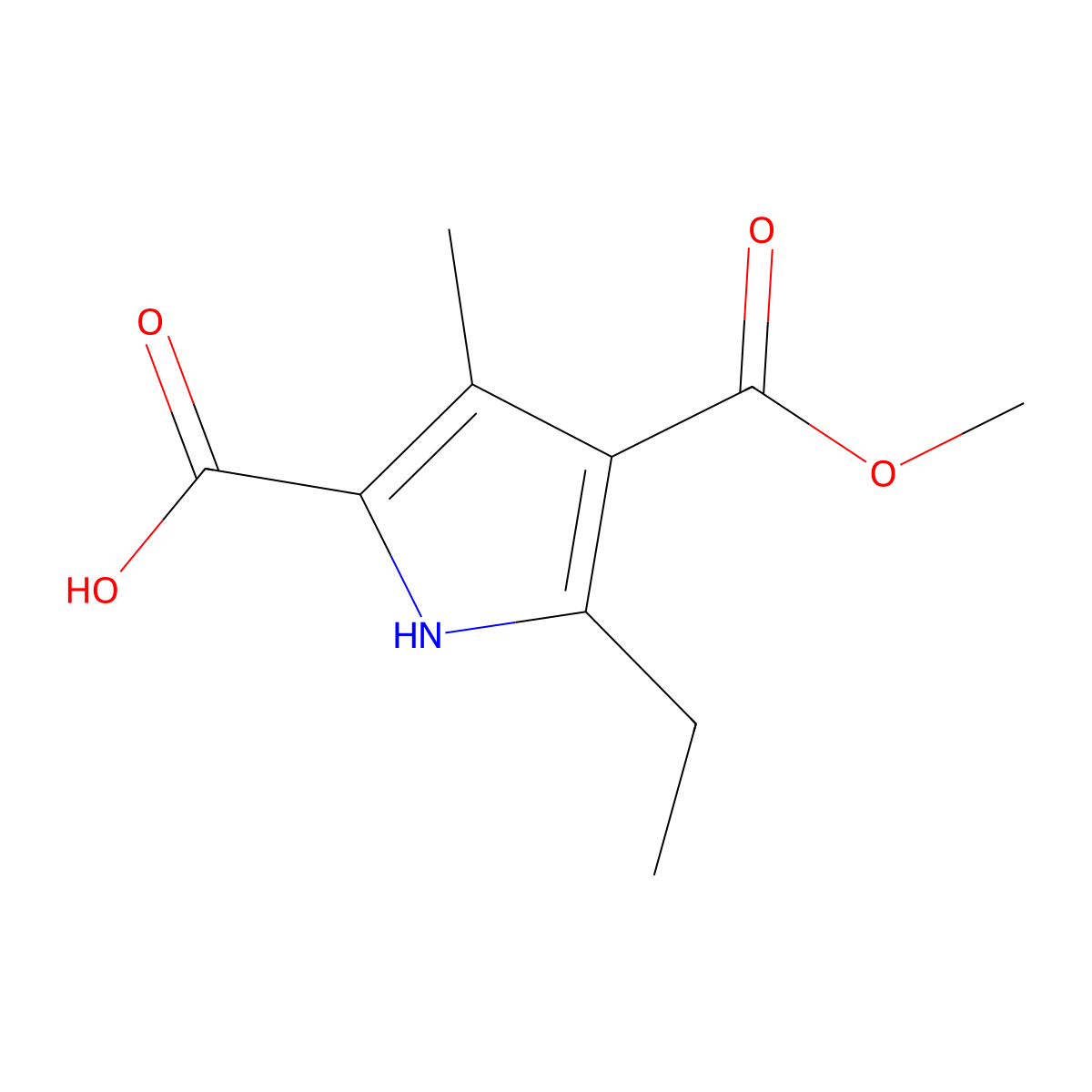 5-ethyl-4-(methoxycarbonyl)-3-methyl-1H-pyrrole-2-carboxylic acid molecular structure, CAS 104303-50-6
