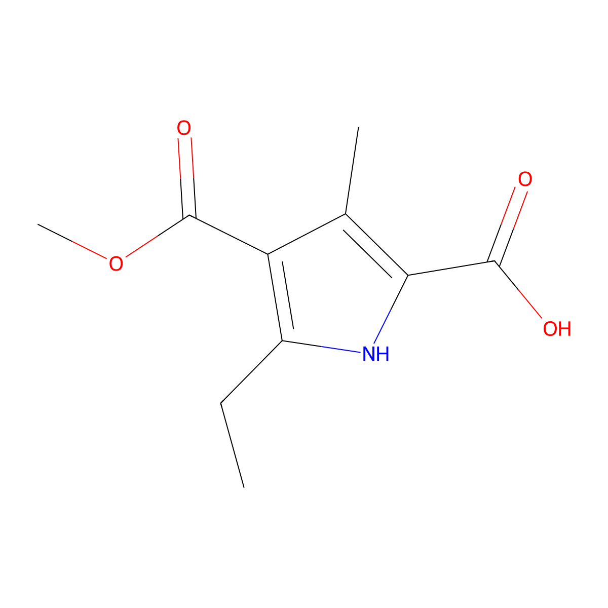 5-ethyl-4-(methoxycarbonyl)-3-methyl-1H-pyrrole-2-carboxylic acid molecular structure, CAS 104303-50-6