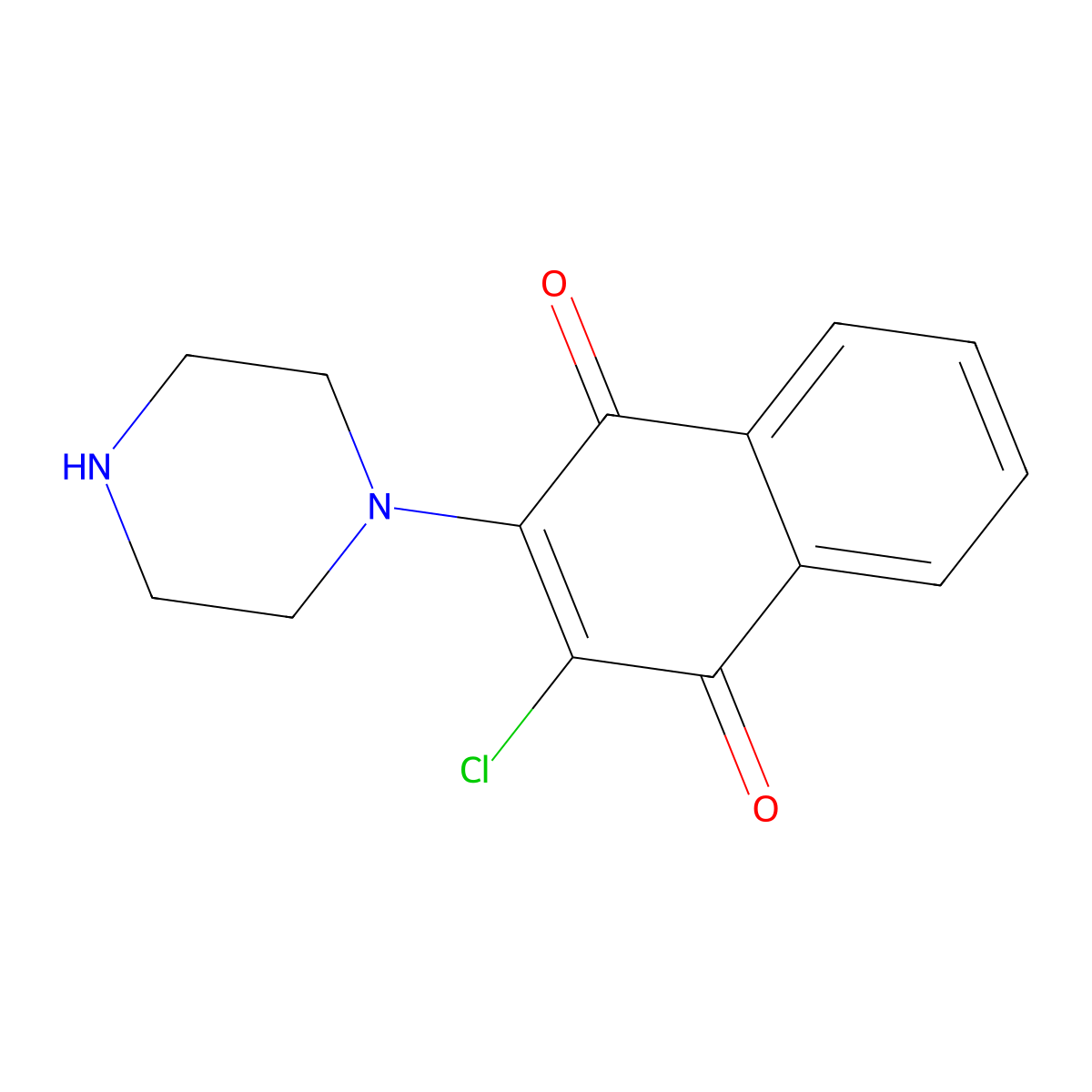 1,4-Naphthalenedione, 2-chloro-3-(1-piperazinyl)- molecular structure, CAS 104309-89-9