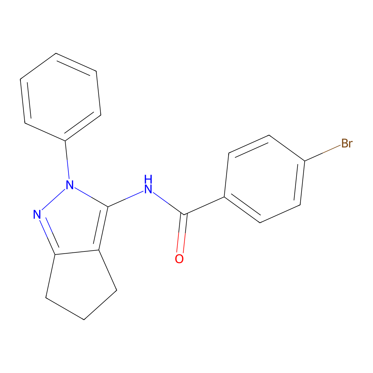 4-bromo-N-(2-phenyl-2,4,5,6-tetrahydrocyclopenta[c]pyrazol-3-yl)benzamide molecular structure, CAS 1043103-35-0