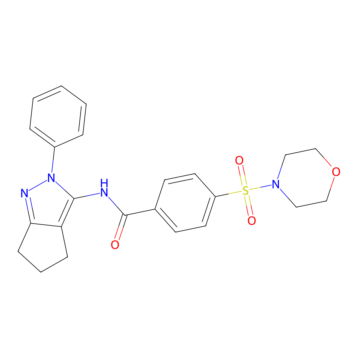 4-(morpholinosulfonyl)-N-(2-phenyl-2,4,5,6-tetrahydrocyclopenta[c]pyrazol-3-yl)benzamide molecular structure, CAS 1043104-55-7