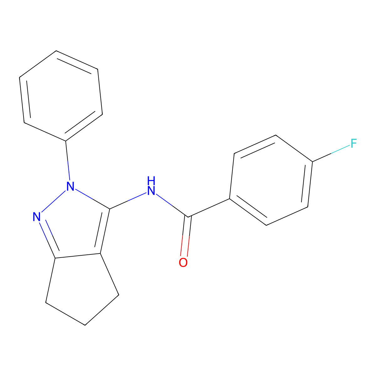 4-fluoro-N-{2-phenyl-2H,4H,5H,6H-cyclopenta[c]pyrazol-3-yl}benzamide molecular structure, CAS 1043140-85-7