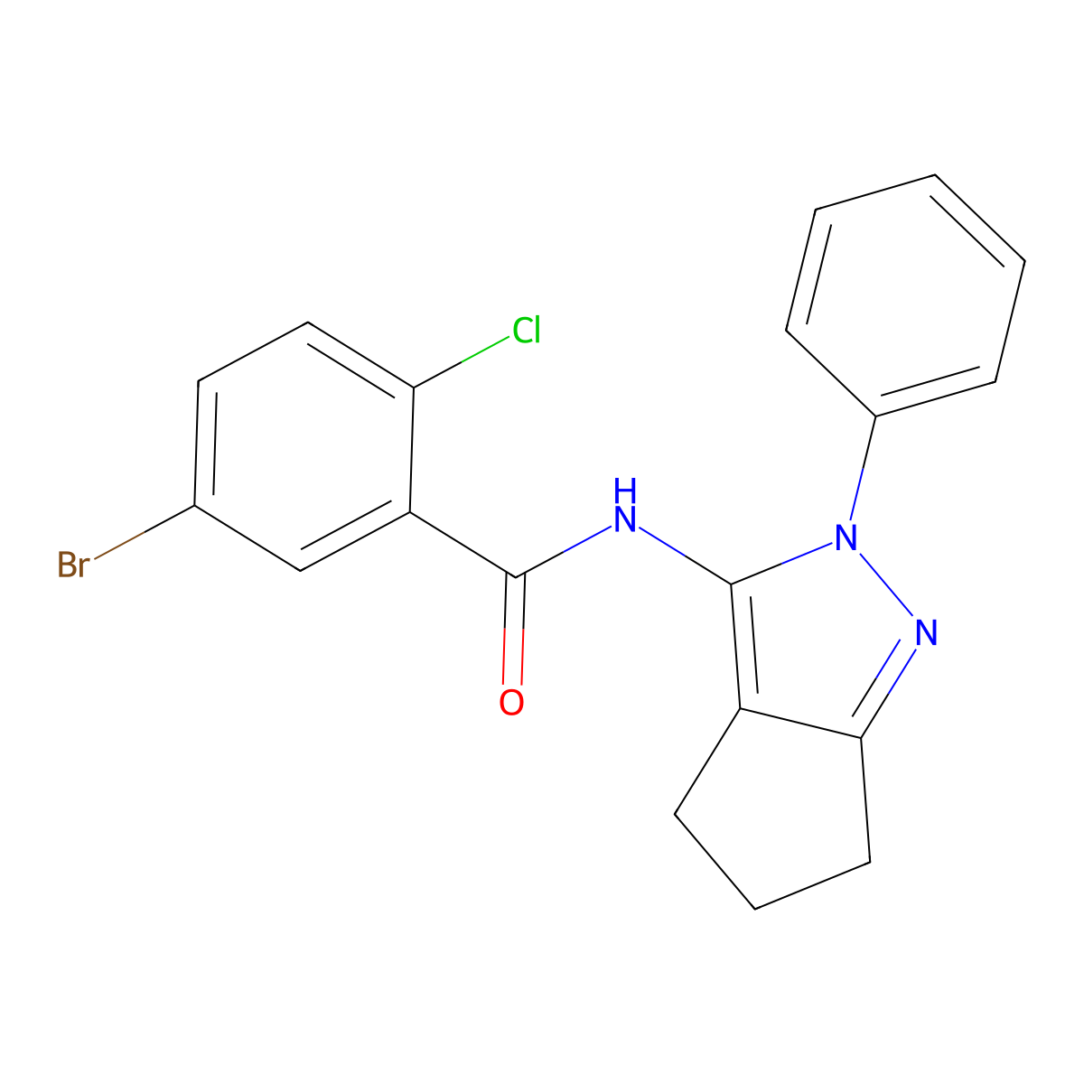 5-bromo-2-chloro-N-(2-phenyl-2,4,5,6-tetrahydrocyclopenta[c]pyrazol-3-yl)benzamide molecular structure, CAS 1043141-69-0