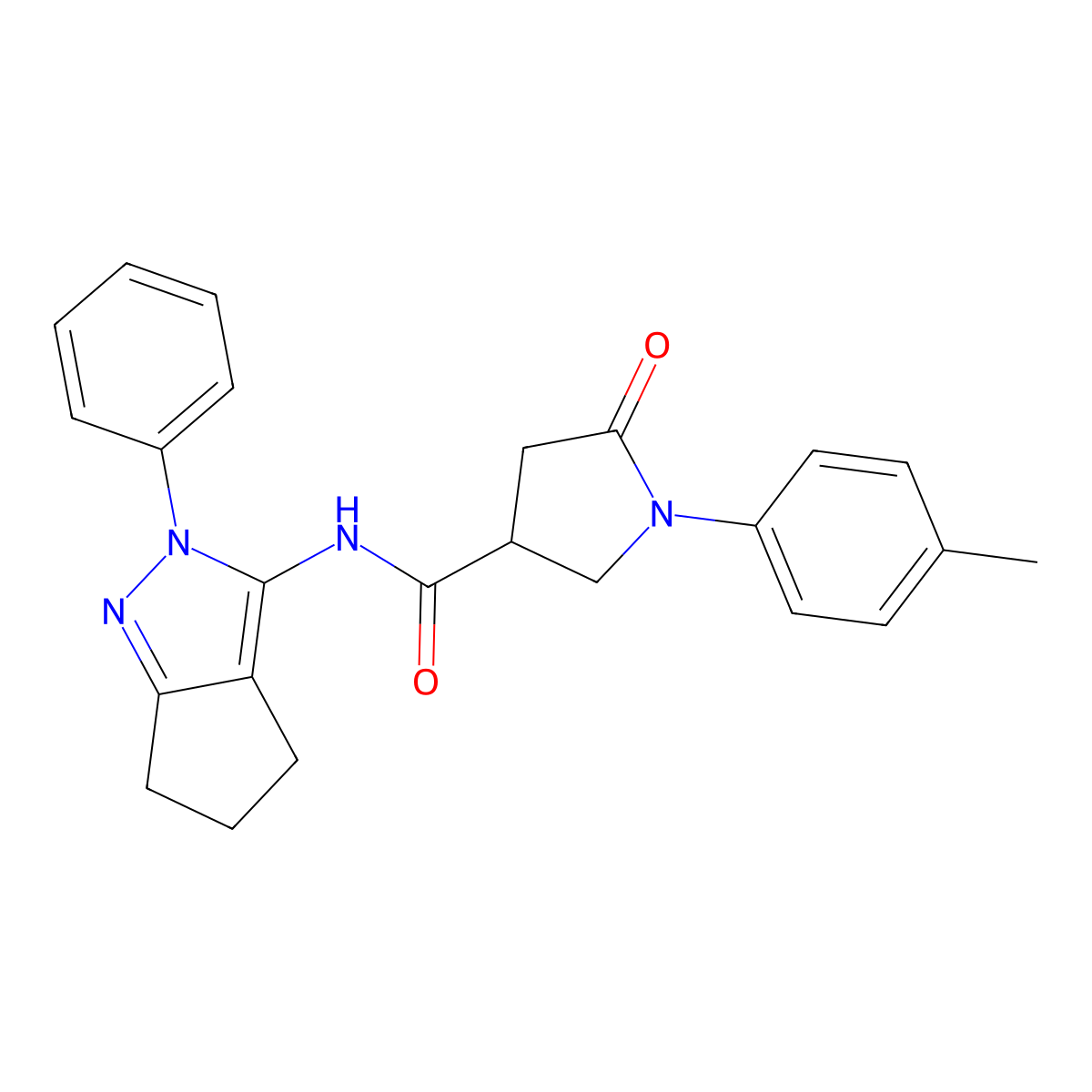 5-oxo-N-(2-phenyl-2,4,5,6-tetrahydrocyclopenta[c]pyrazol-3-yl)-1-(p-tolyl)pyrrolidine-3-carboxamide molecular structure, CAS 1043142-55-7