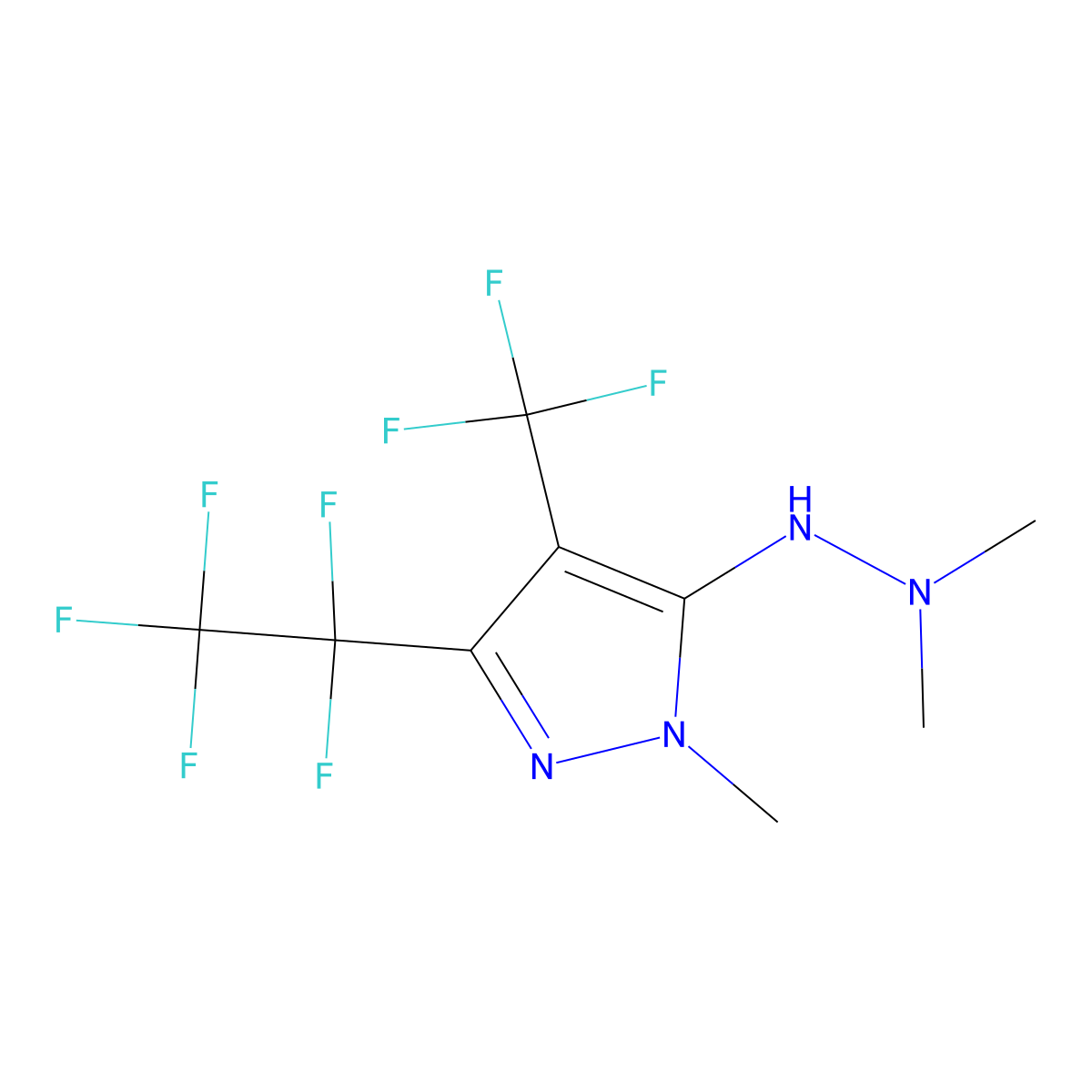 5-(2,2-dimethylhydrazinyl)-1-methyl-3-(pentafluoroethyl)-4-(trifluoromethyl)-1H-pyrazole molecular structure, CAS 104315-30-2
