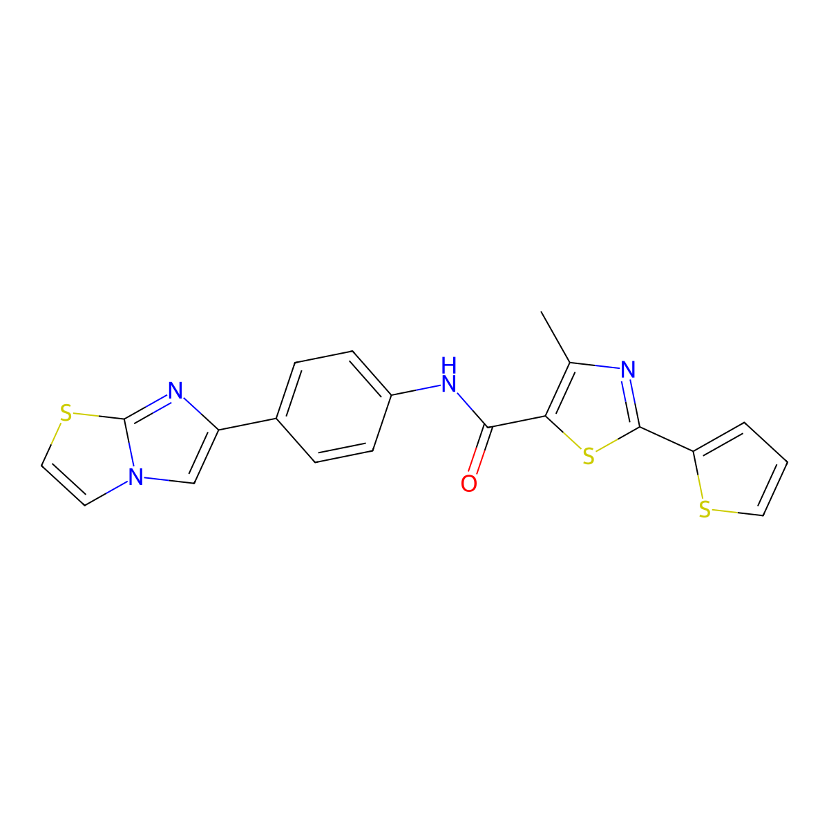 N-(4-(imidazo[2,1-b]thiazol-6-yl)phenyl)-4-methyl-2-(thiophen-2-yl)thiazole-5-carboxamide molecular structure, CAS 1043167-42-5