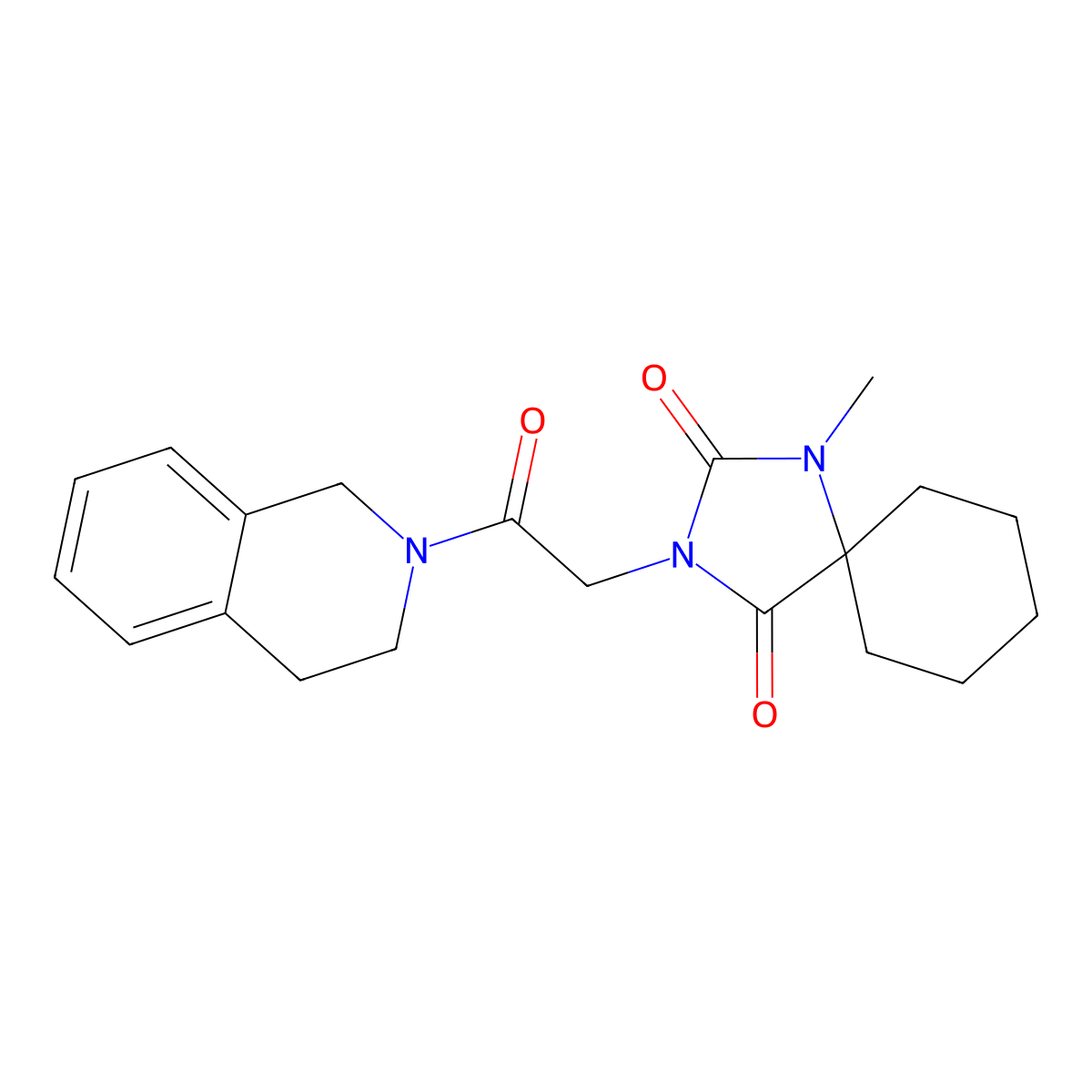 3-[2-(3,4-dihydroisoquinolin-2(1H)-yl)-2-oxoethyl]-1-methyl-1,3-diazaspiro[4.5]decane-2,4-dione molecular structure, CAS 1043202-32-9