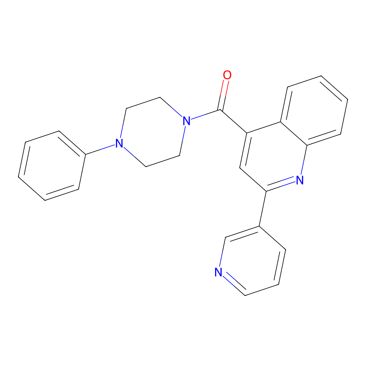 (4-Phenylpiperazin-1-yl)[2-(pyridin-3-yl)quinolin-4-yl]methanone molecular structure, CAS 1043205-16-8