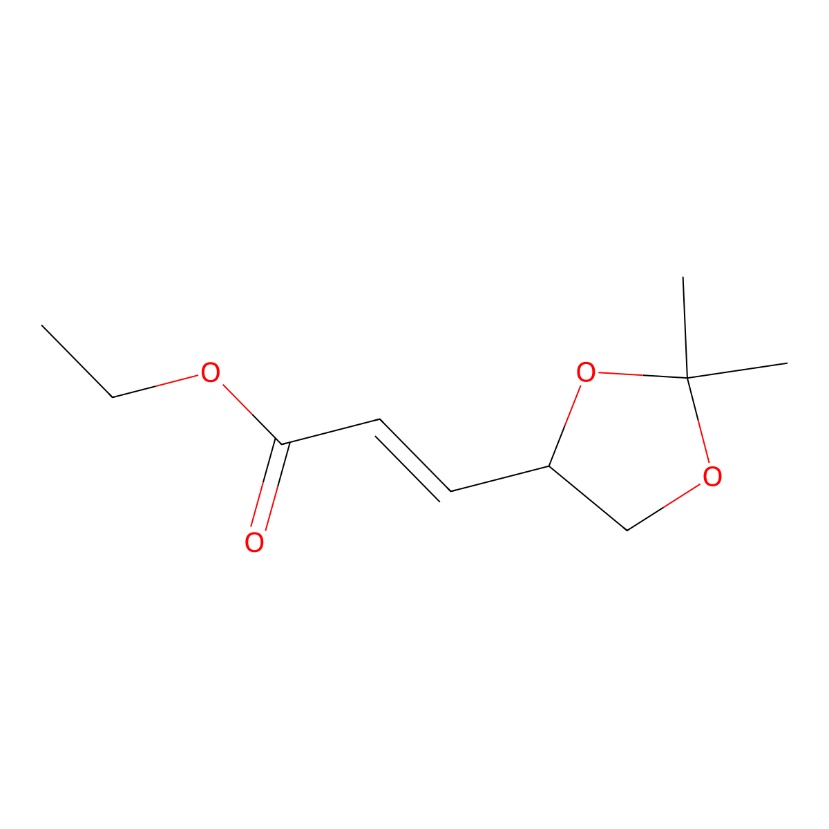 Ethyl (R)-(-)-3-(2,2-dimethyl-1,3-dioxolan-4-yl)-trans-2-propenoate molecular structure, CAS 104321-62-2