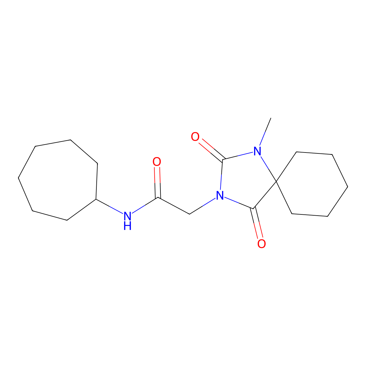 N~1~-cycloheptyl-2-(1-methyl-2,4-dioxo-1,3-diazaspiro[4.5]dec-3-yl)acetamide molecular structure, CAS 1043228-85-8