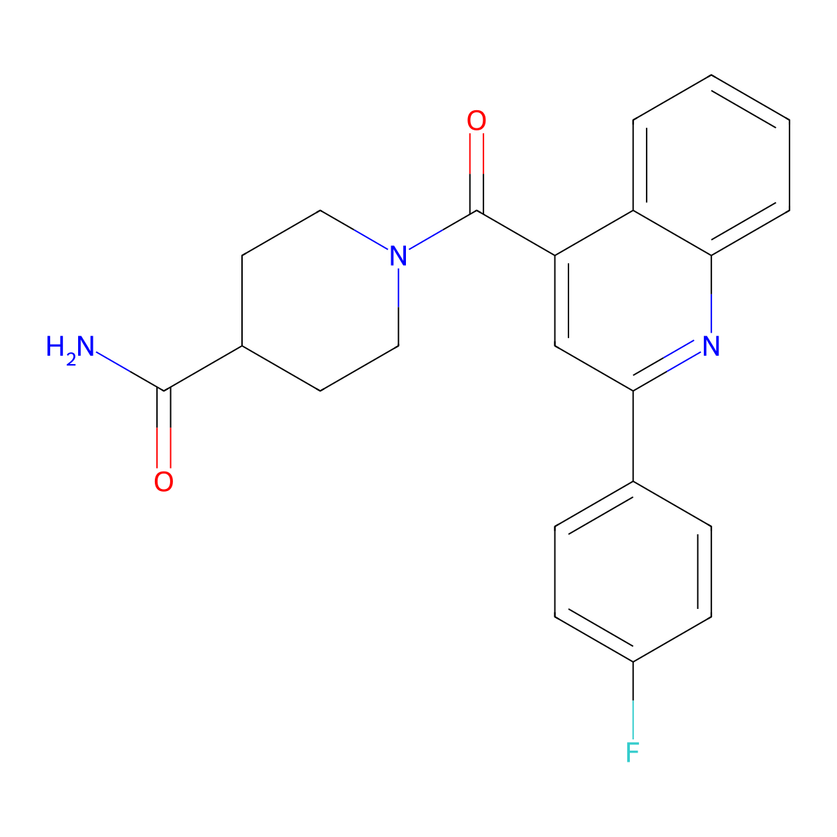 1-{[2-(4-Fluorophenyl)-4-quinolyl]carbonyl}-4-piperidinecarboxamide molecular structure, CAS 1043246-47-4