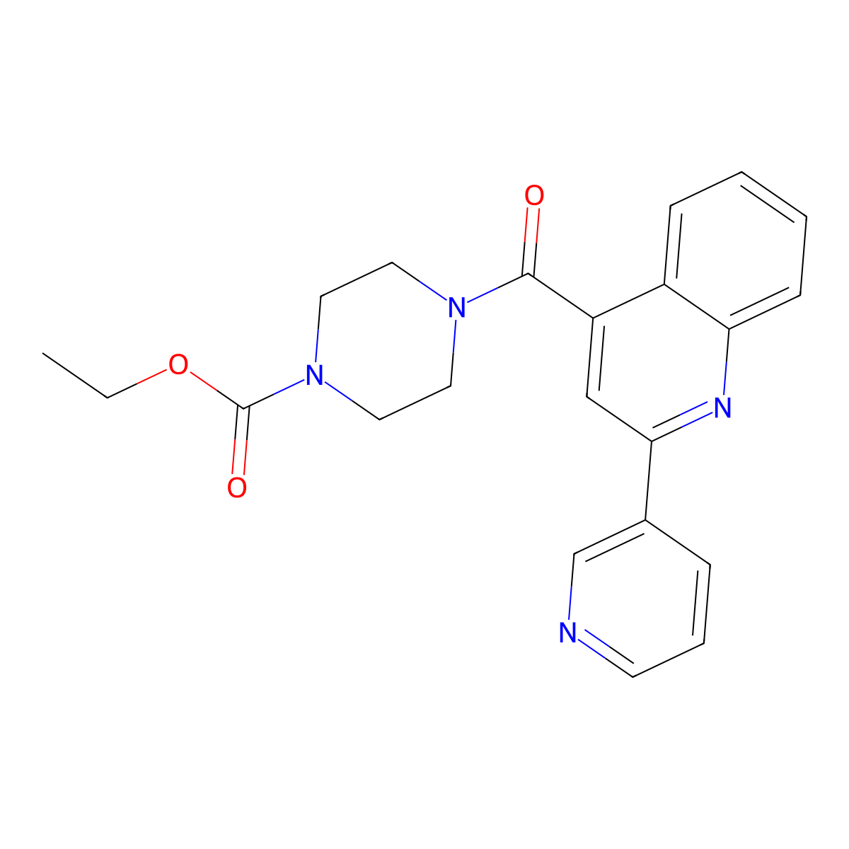 Ethyl 4-{[2-(pyridin-3-yl)quinolin-4-yl]carbonyl}piperazine-1-carboxylate molecular structure, CAS 1043276-10-3