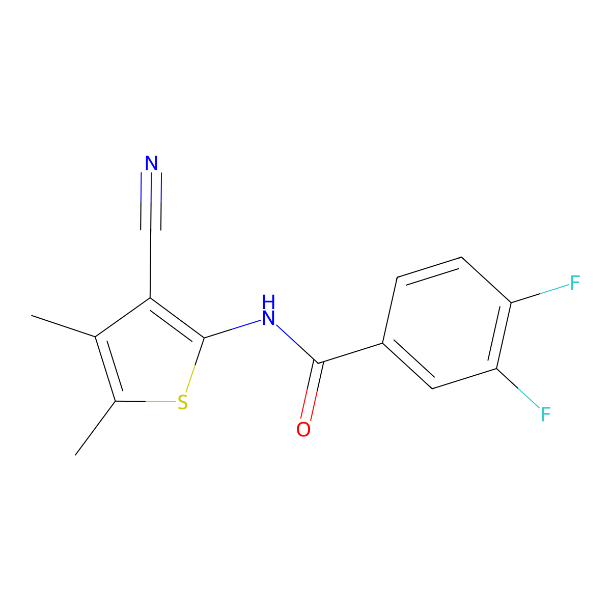N-(3-cyano-4,5-dimethylthiophen-2-yl)-3,4-difluorobenzamide molecular structure, CAS 1043320-52-0