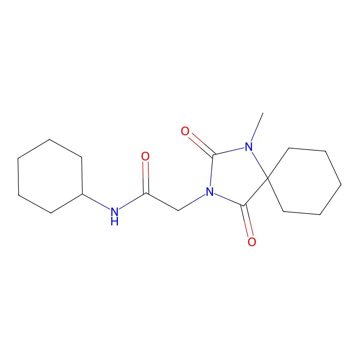 N-cyclohexyl-2-(1-methyl-2,4-dioxo-1,3-diazaspiro[4.5]dec-3-yl)acetamide molecular structure, CAS 1043340-79-9