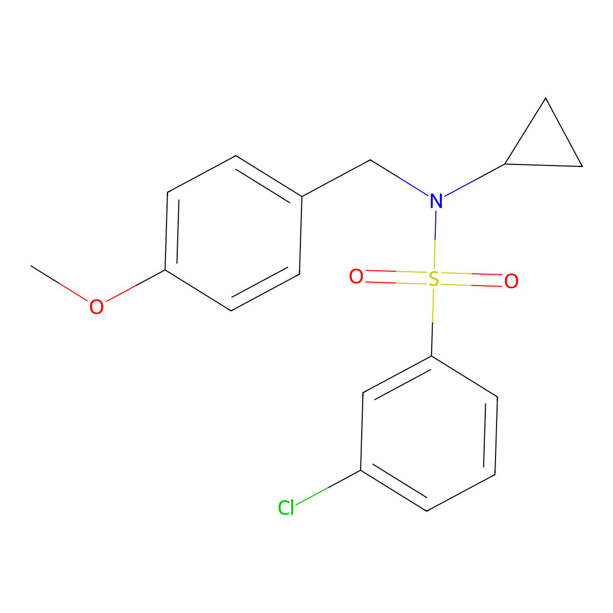 3-chloro-N-cyclopropyl-N-[(4-methoxyphenyl)methyl]benzene-1-sulfonamide molecular structure, CAS 1043344-89-3