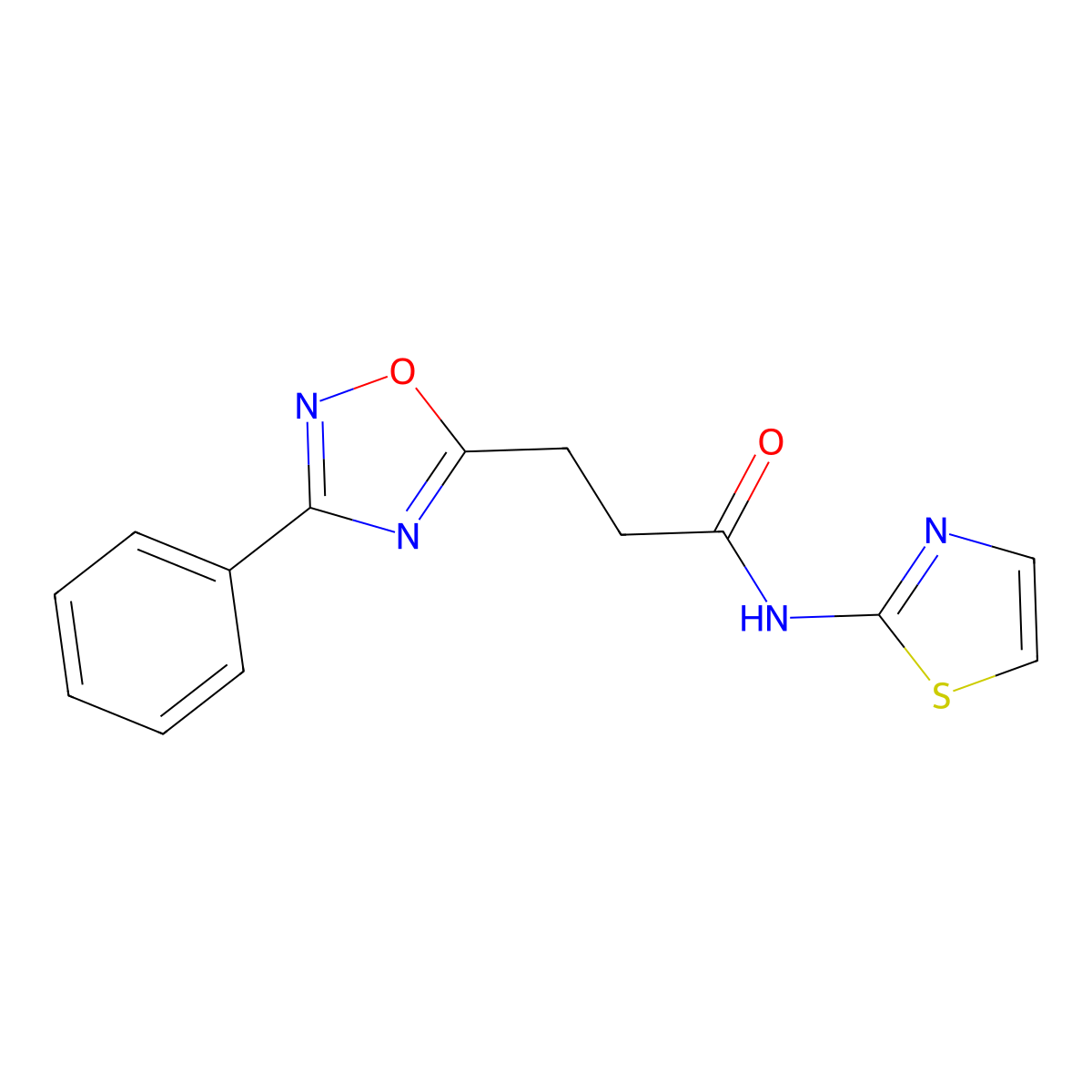 3-(3-phenyl-1,2,4-oxadiazol-5-yl)-N-(1,3-thiazol-2-yl)propanamide molecular structure, CAS 1043349-17-2