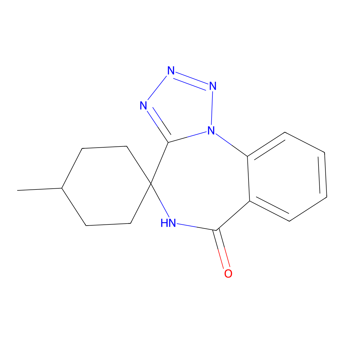 1-Methyl-5',6'-dihydrospiro(cyclohexane-4,4'-tetraazolo[1,5-a][1,4]benzodiazepine)-6'-one molecular structure, CAS 1043375-55-8