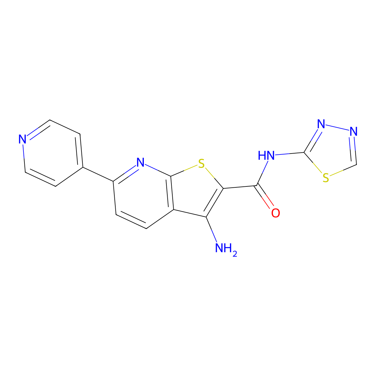 3-amino-6-(pyridin-4-yl)-N-[(2E)-1,3,4-thiadiazol-2(3H)-ylidene]thieno[2,3-b]pyridine-2-carboxamide molecular structure, CAS 1043384-69-5