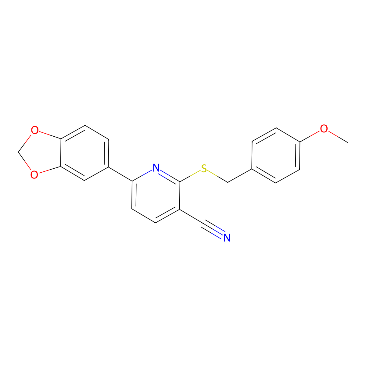 6-(2H-1,3-Benzodioxol-5-YL)-2-{[(4-methoxyphenyl)methyl]sulfanyl}pyridine-3-carbonitrile molecular structure, CAS 1043389-74-7
