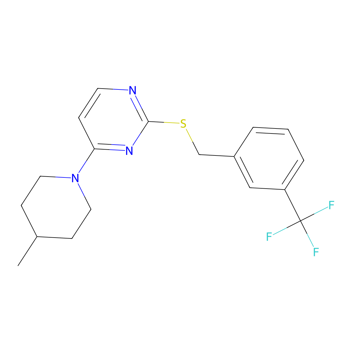 4-(4-Methylpiperidin-1-YL)-2-({[3-(trifluoromethyl)phenyl]methyl}sulfanyl)pyrimidine molecular structure, CAS 1043390-28-8