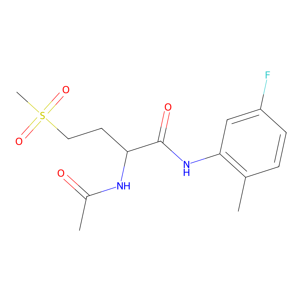 2-acetamido-N-(5-fluoro-2-methylphenyl)-4-(methylsulfonyl)butanamide molecular structure, CAS 1043417-56-6