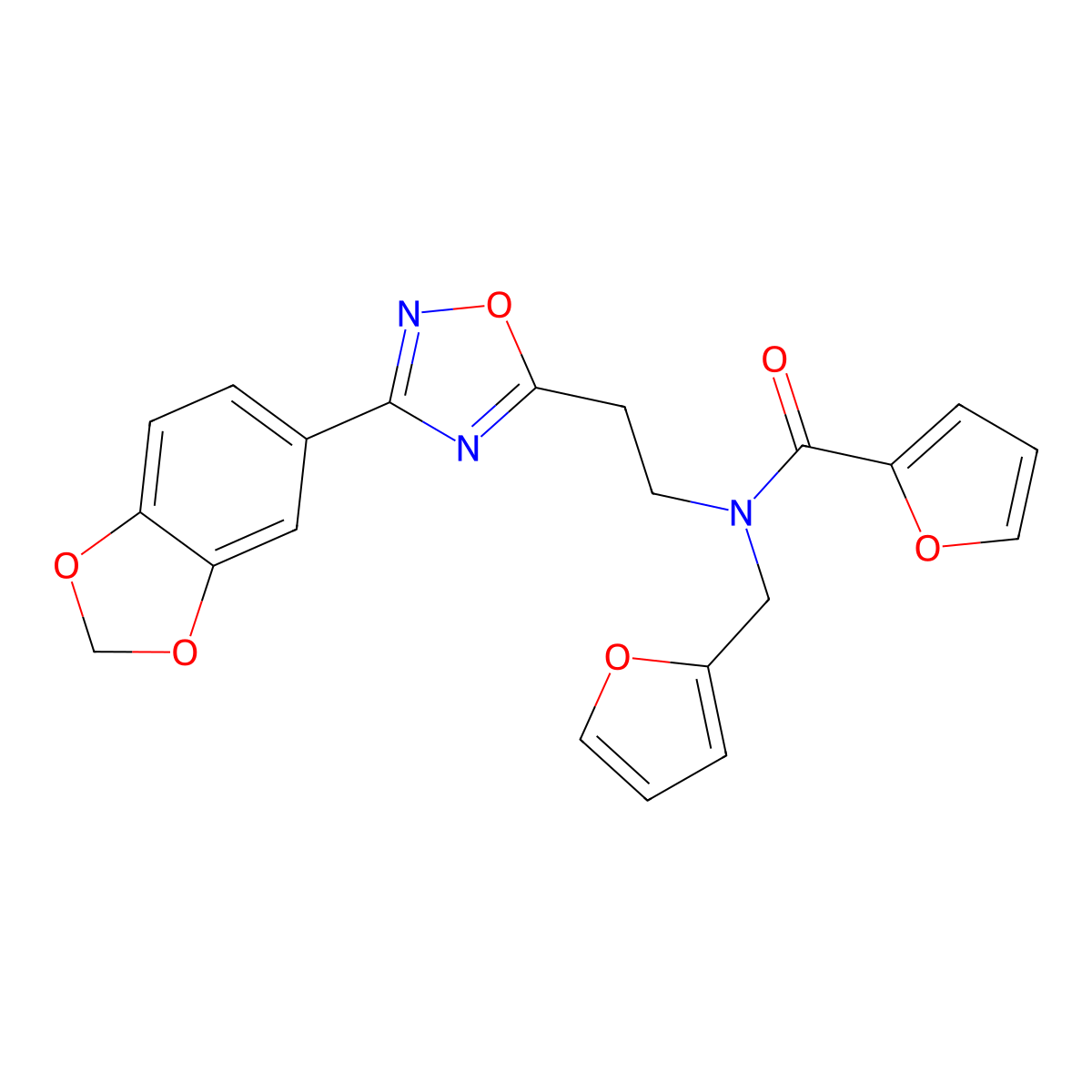 N~2~-{2-[3-(1,3-benzodioxol-5-yl)-1,2,4-oxadiazol-5-yl]ethyl}-N~2~-(2-furylmethyl)-2-furamide molecular structure, CAS 1043426-49-8