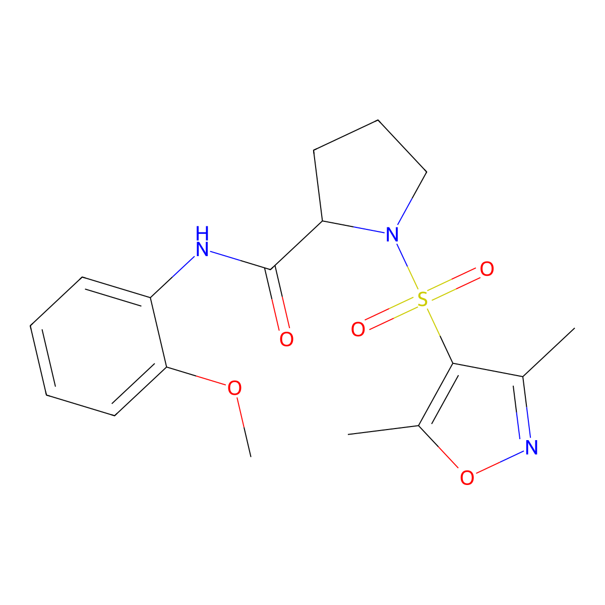 1-((3,5-dimethylisoxazol-4-yl)sulfonyl)-N-(2-methoxyphenyl)pyrrolidine-2-carboxamide molecular structure, CAS 1043429-85-1