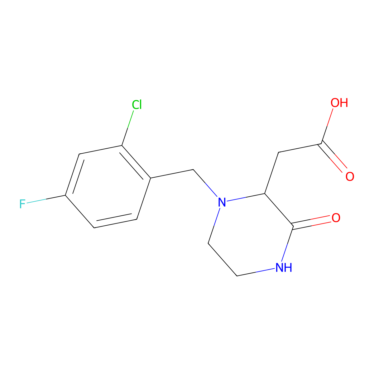 [1-(2-Chloro-4-fluorobenzyl)-3-oxo-2-piperazinyl]acetic acid molecular structure, CAS 1043445-75-5