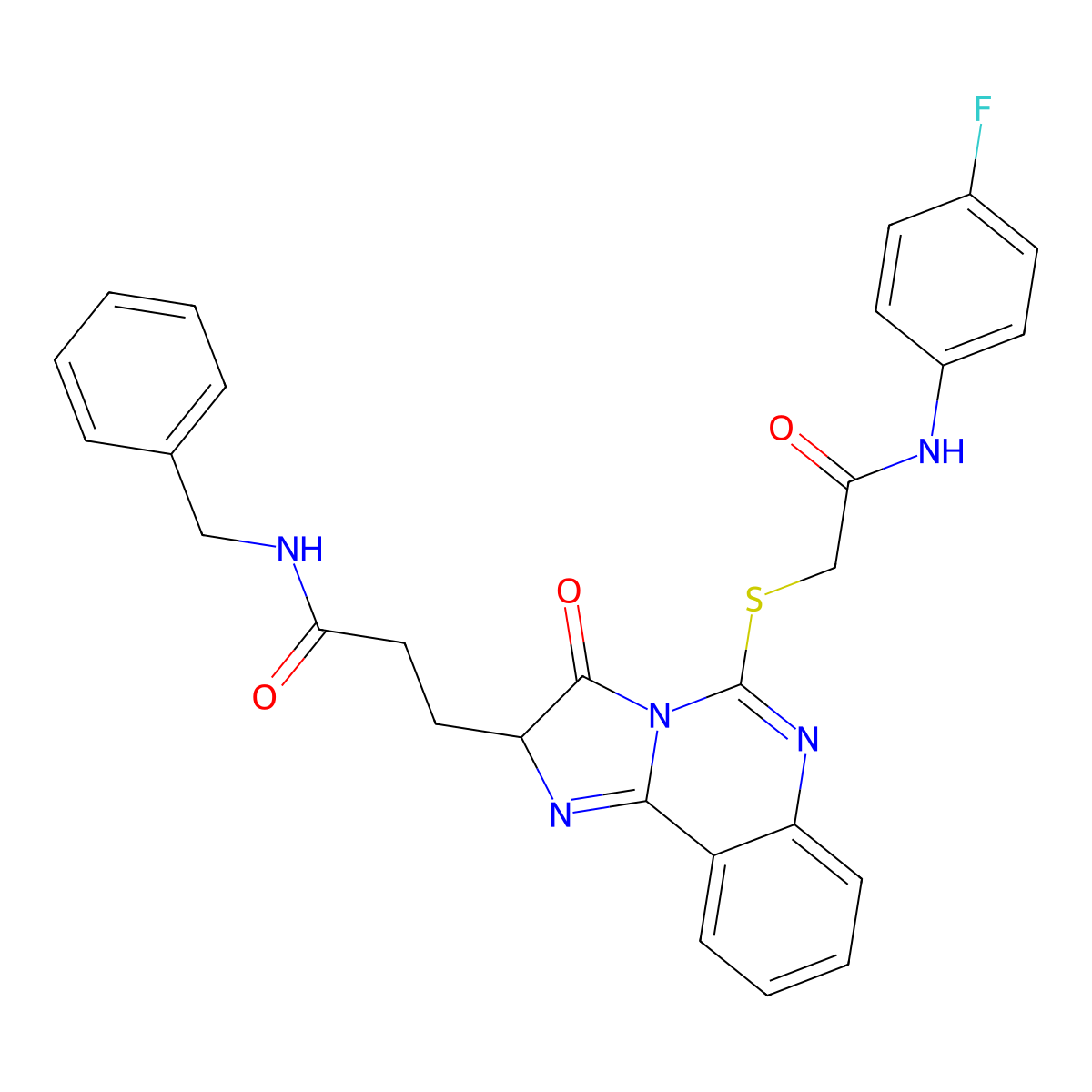 N-benzyl-3-[5-({[(4-fluorophenyl)carbamoyl]methyl}sulfanyl)-3-oxo-2H,3H-imidazo[1,2-c]quinazolin-2-yl]propanamide molecular structure, CAS 1043453-37-7