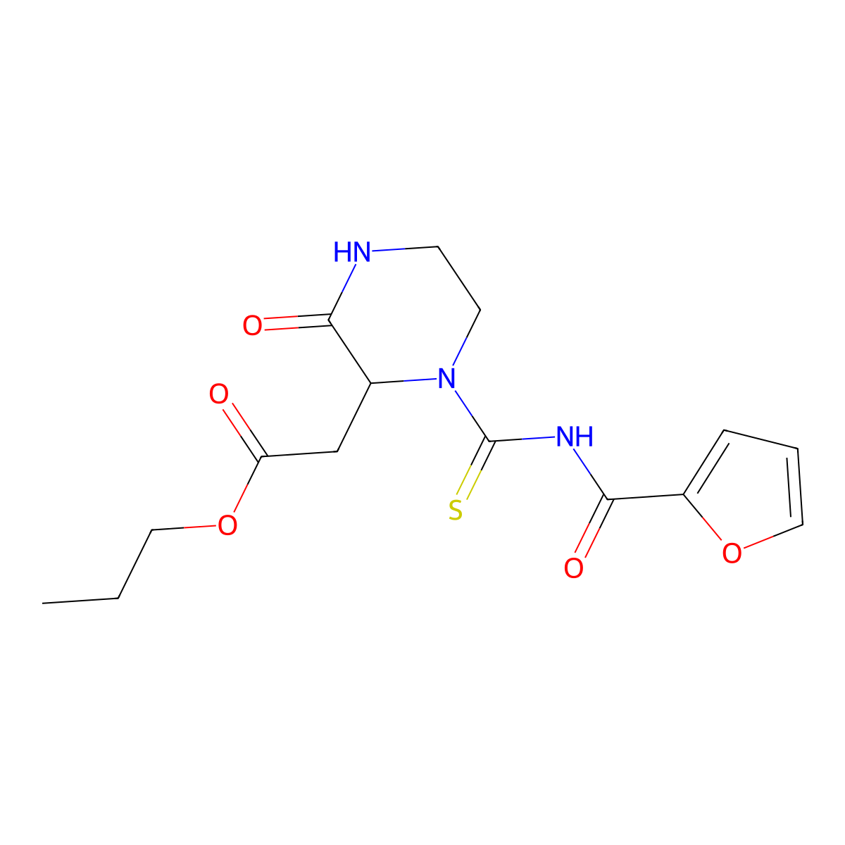 Propyl {1-[(furan-2-ylcarbonyl)carbamothioyl]-3-oxopiperazin-2-yl}acetate molecular structure, CAS 1043465-56-0