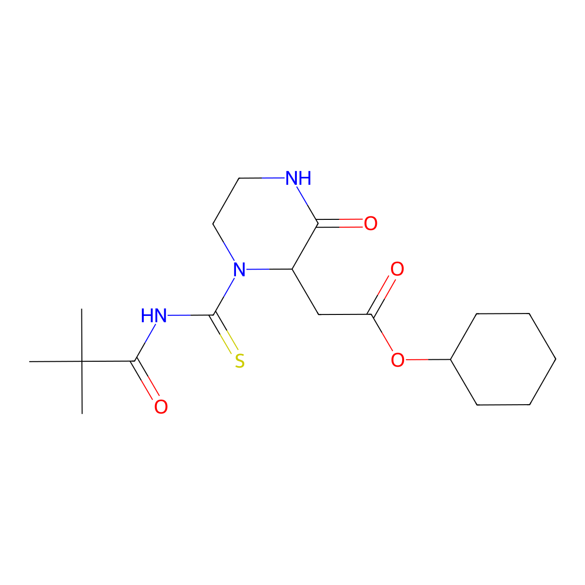 Cyclohexyl 2-(3-oxo-1-(pivaloylcarbamothioyl)piperazin-2-yl)acetate molecular structure, CAS 1043486-77-6