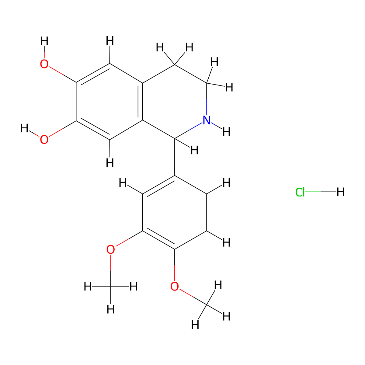1-(3,4-Dimethoxyphenyl)-1,2,3,4-tetrahydroisoquinoline-6,7-diol hydrochloride molecular structure, CAS 1043512-18-0