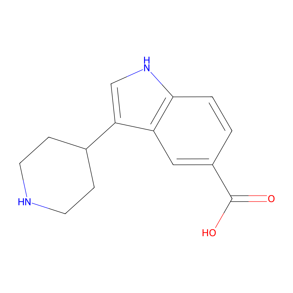 3-(piperidin-4-yl)-1H-indole-5-carboxylic acid molecular structure, CAS 1043546-85-5