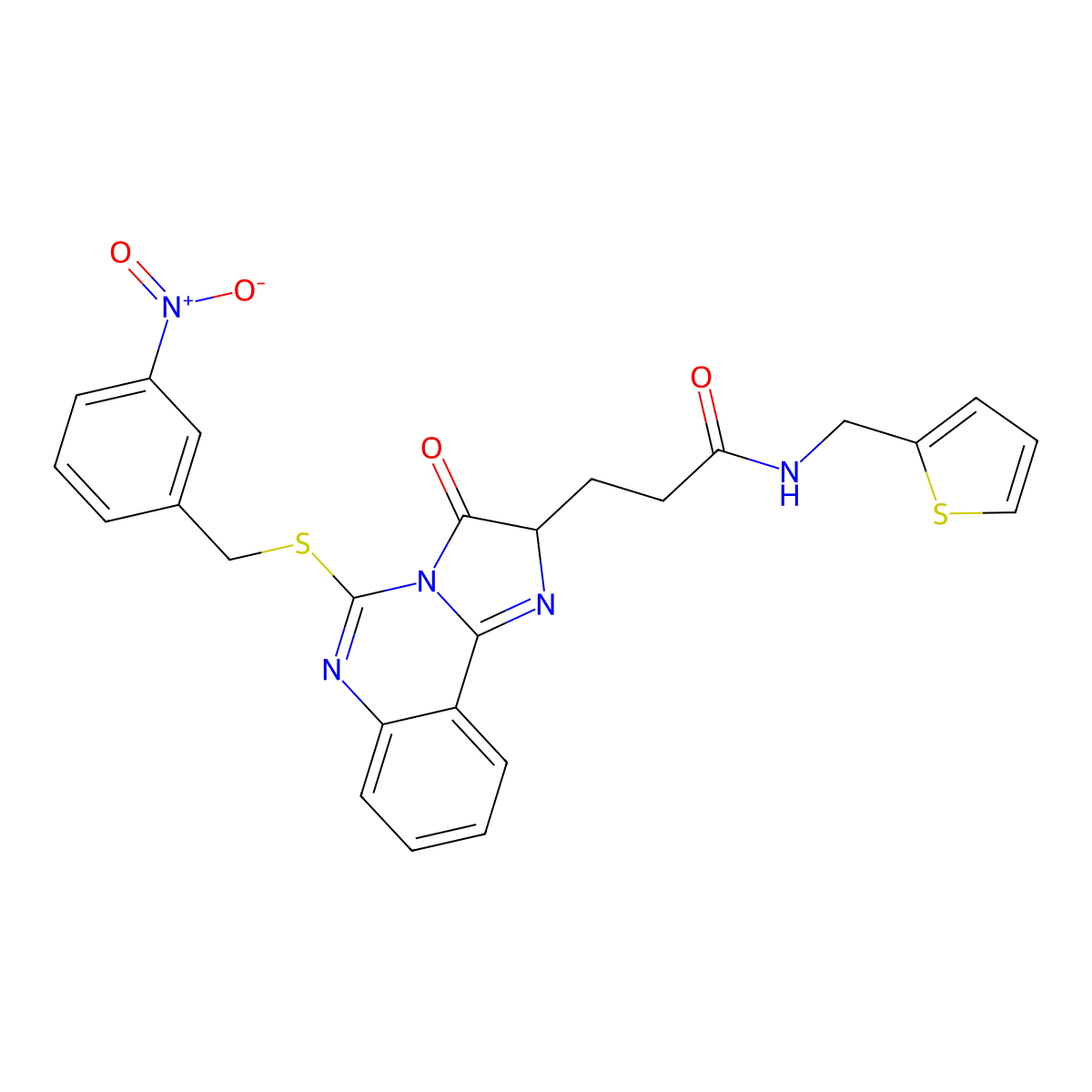 3-(5-{[(3-nitrophenyl)methyl]sulfanyl}-3-oxo-2H,3H-imidazo[1,2-c]quinazolin-2-yl)-N-[(thiophen-2-yl)methyl]propanamide molecular structure, CAS 1043569-96-5