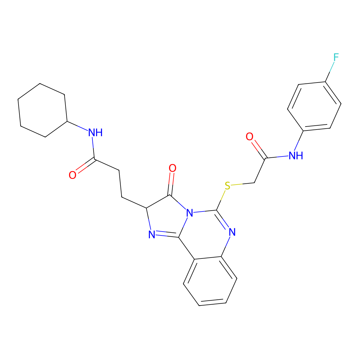 N-cyclohexyl-3-[5-({[(4-fluorophenyl)carbamoyl]methyl}sulfanyl)-3-oxo-2H,3H-imidazo[1,2-c]quinazolin-2-yl]propanamide molecular structure, CAS 1043570-71-3