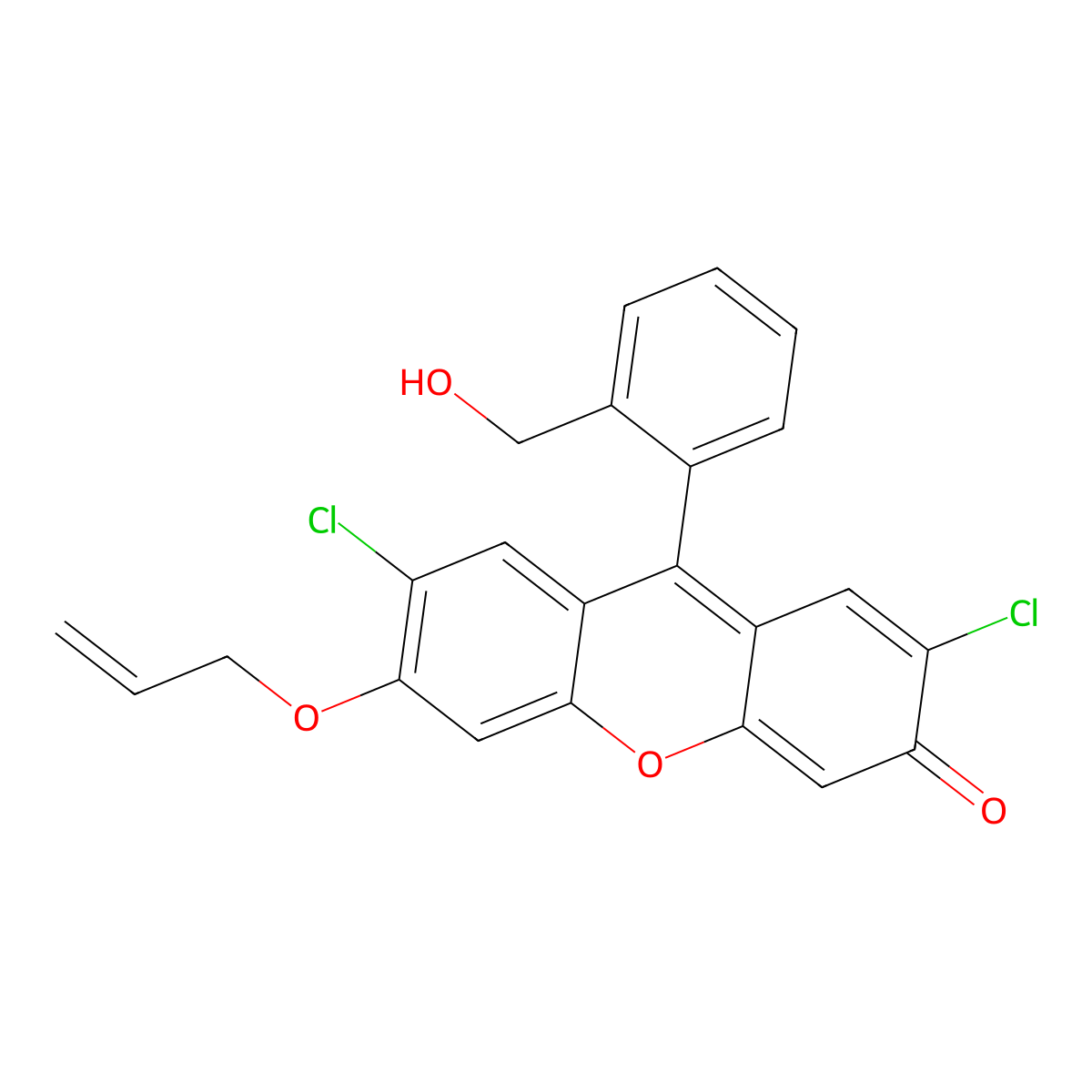 9-[2-(Hydroxymethyl)phenyl]2,7-dichloro-6-(allyloxy)-3H-xanthene-3-one molecular structure, CAS 1043577-63-4