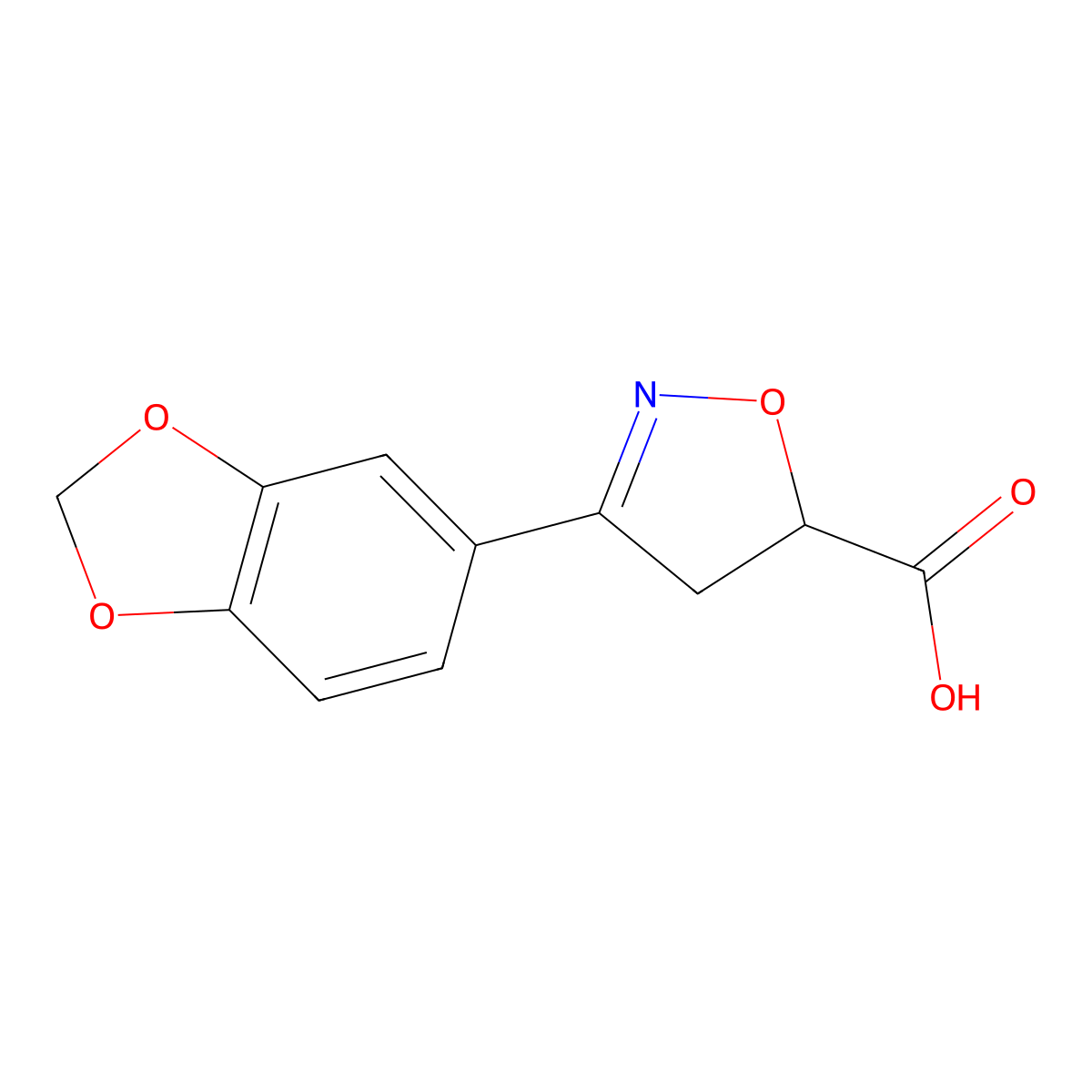 3-(Benzo[d][1,3]dioxol-5-yl)-4,5-dihydroisoxazole-5-carboxylic acid molecular structure, CAS 1043605-25-9