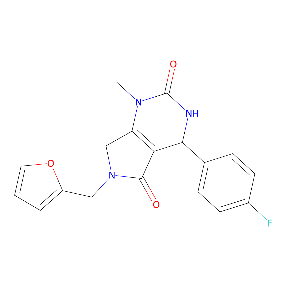 4-(4-fluorophenyl)-6-(furan-2-ylmethyl)-1-methyl-3,4,6,7-tetrahydro-1H-pyrrolo[3,4-d]pyrimidine-2,5-dione molecular structure, CAS 1043615-56-0