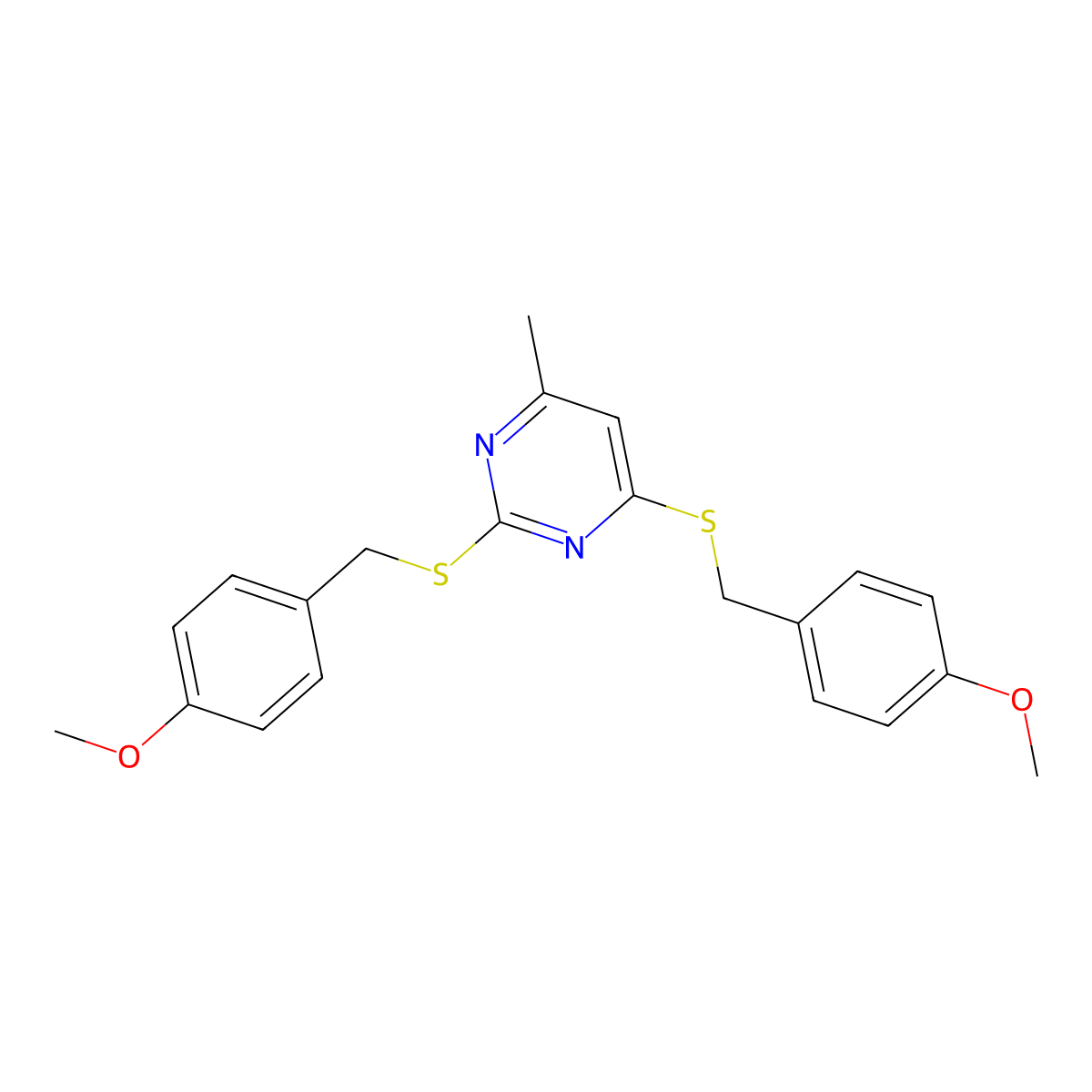 2,4-Bis({[(4-methoxyphenyl)methyl]sulfanyl})-6-methylpyrimidine molecular structure, CAS 1043688-41-0