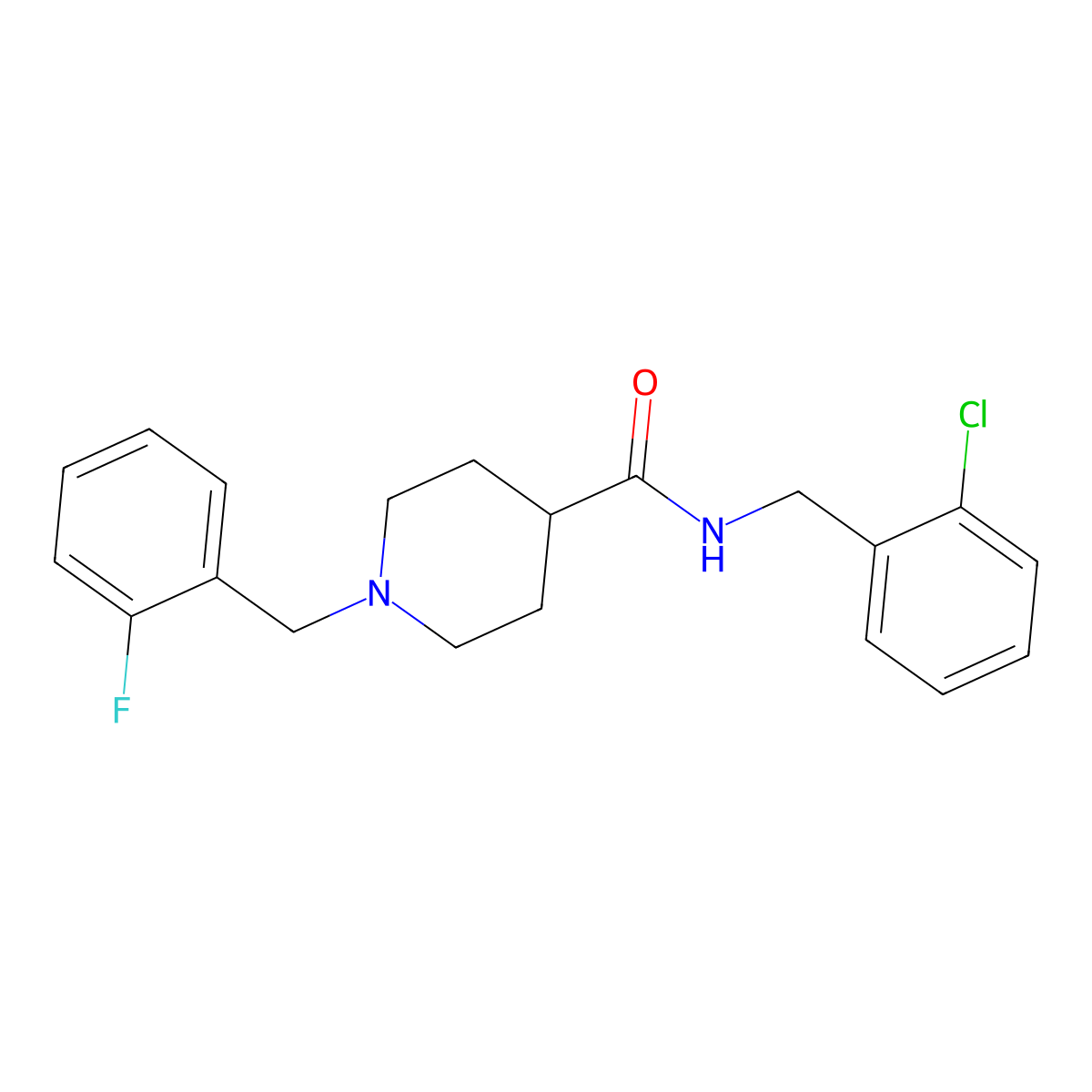 N-(2-chlorobenzyl)-1-(2-fluorobenzyl)piperidine-4-carboxamide molecular structure, CAS 1043688-65-8