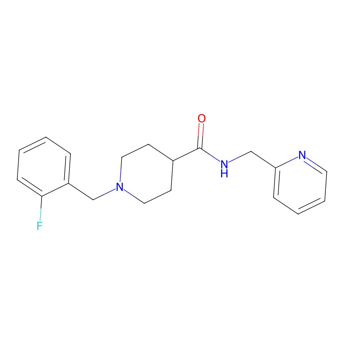 1-(2-fluorobenzyl)-N-(pyridin-2-ylmethyl)piperidine-4-carboxamide molecular structure, CAS 1043688-68-1