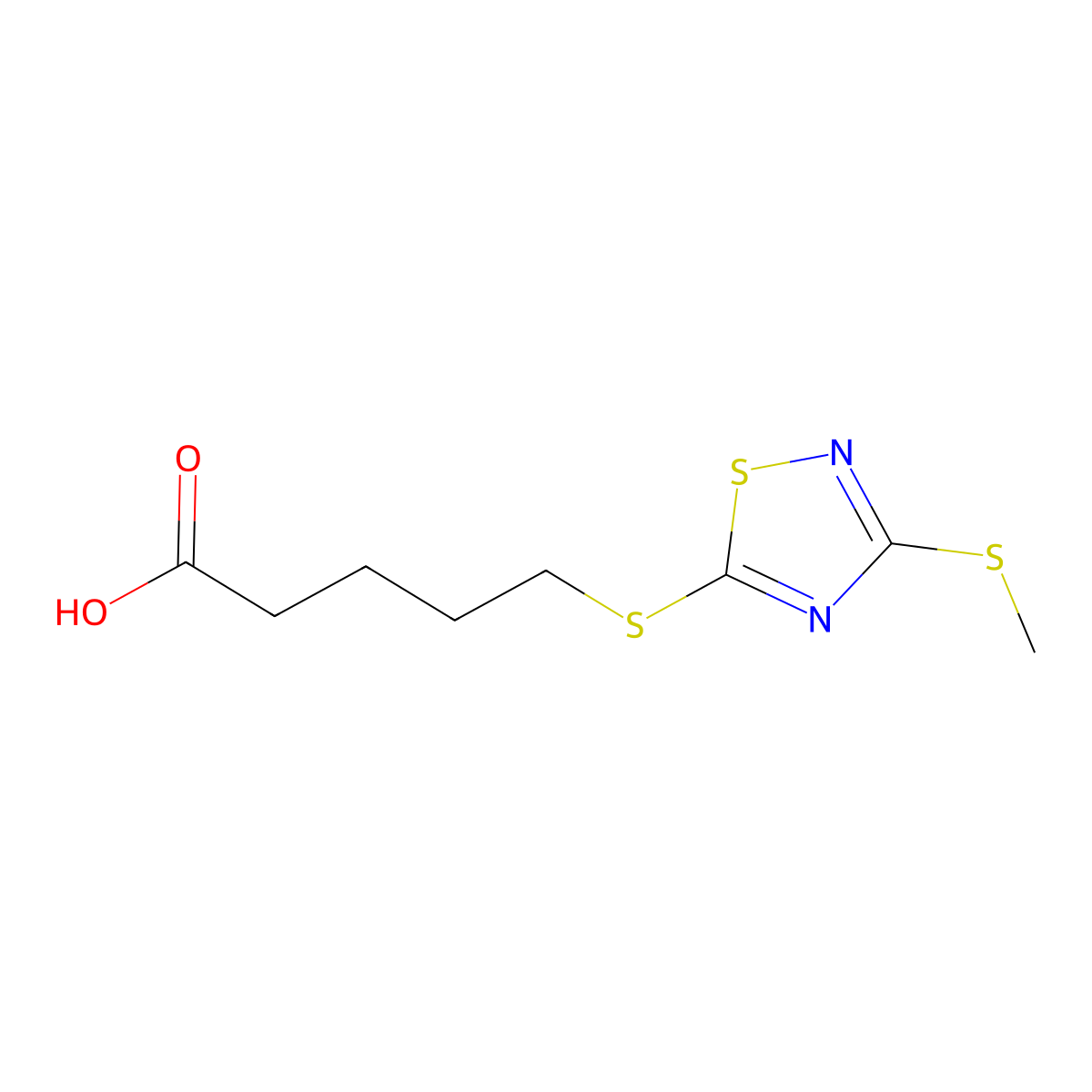 5-{[3-(Methylsulfanyl)-1,2,4-thiadiazol-5-yl]sulfanyl}pentanoic acid molecular structure, CAS 1043688-73-8