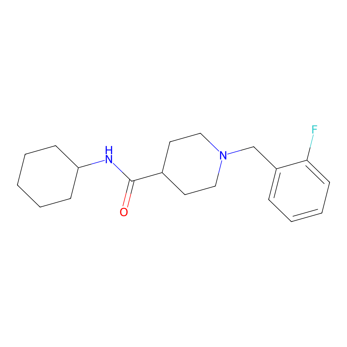 N-cyclohexyl-1-(2-fluorobenzyl)piperidine-4-carboxamide molecular structure, CAS 1043688-74-9