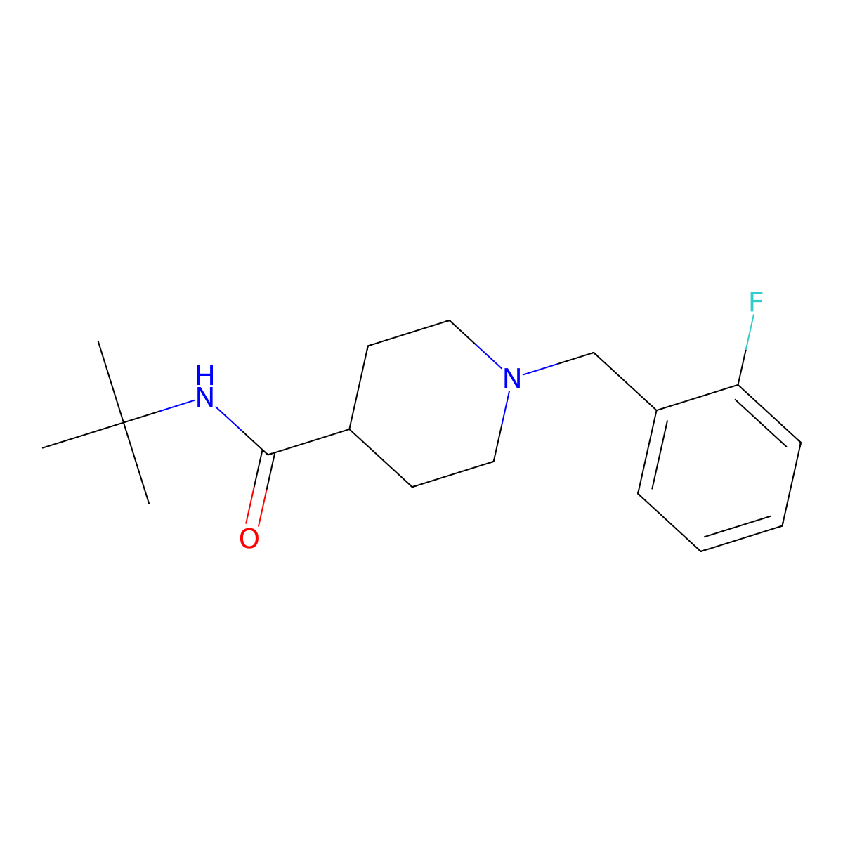 N-tert-butyl-1-(2-fluorobenzyl)piperidine-4-carboxamide molecular structure, CAS 1043688-86-3